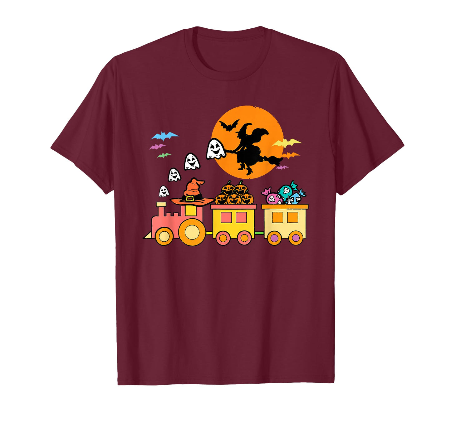 Halloween Ghost Train with Pumpkins and Witch T-Shirt