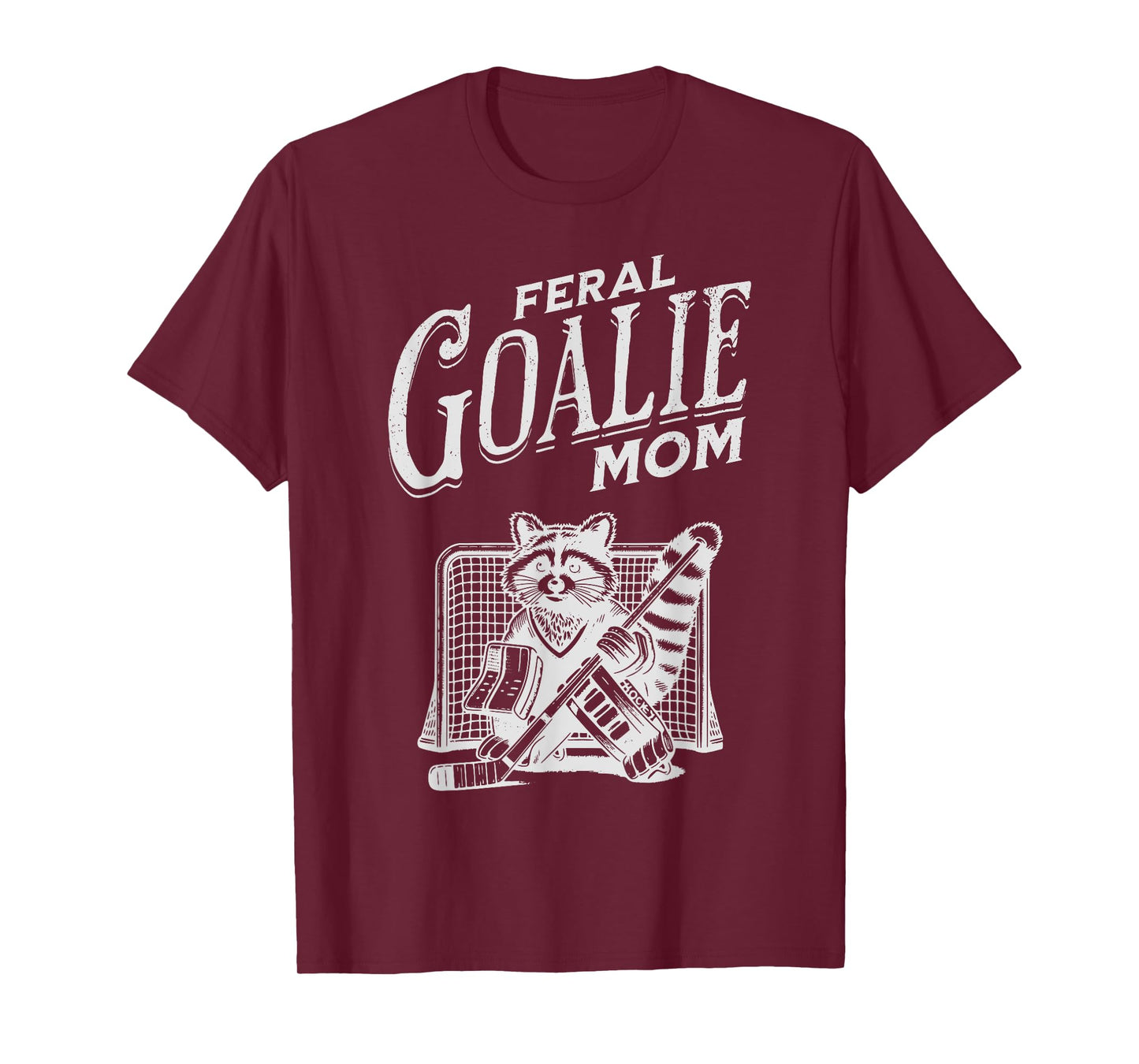 Retro Feral Goalie Hockey Mom Raccoon Ice Hockey Player T-Shirt
