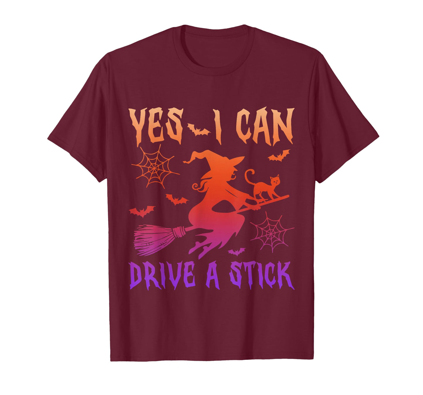 Yes I Can Drive A Stick Funny Halloween Spooky Witch Cat Mom T-Shirt