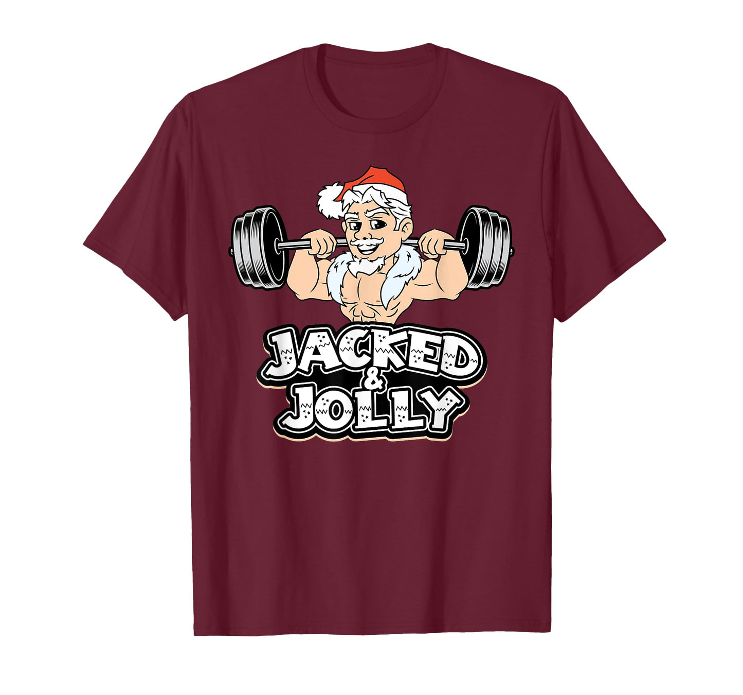 Jacked And Jolly Christmas Gym Workout Santa Lifting Funny T-Shirt