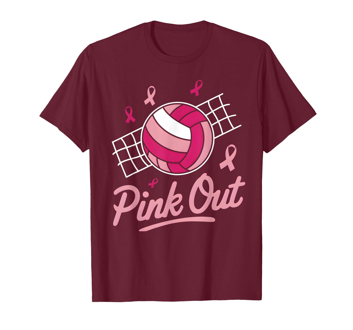 Volleyball Pink Out Breast Cancer Awareness Pink Ribbon T-Shirt