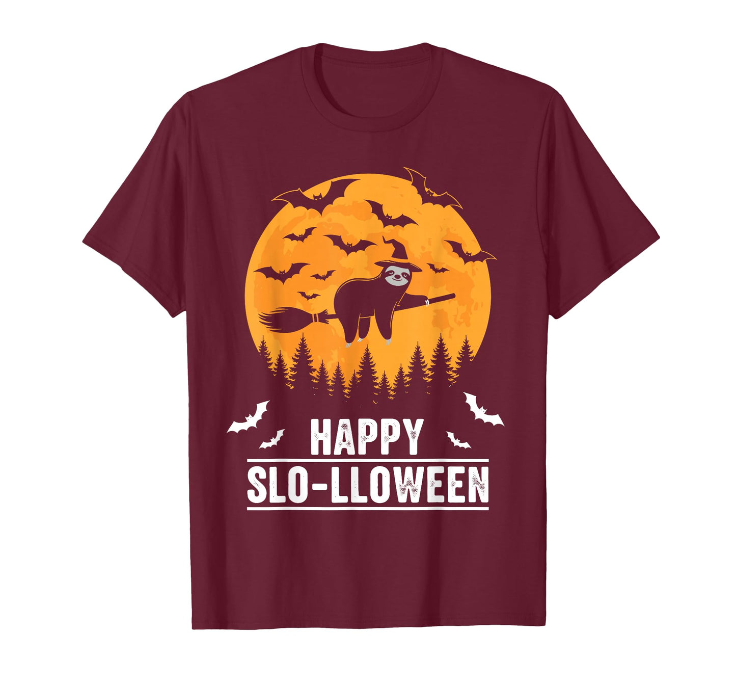 Happy Slo-lloween Funny Halloween Sloth Flying Witch T-Shirt