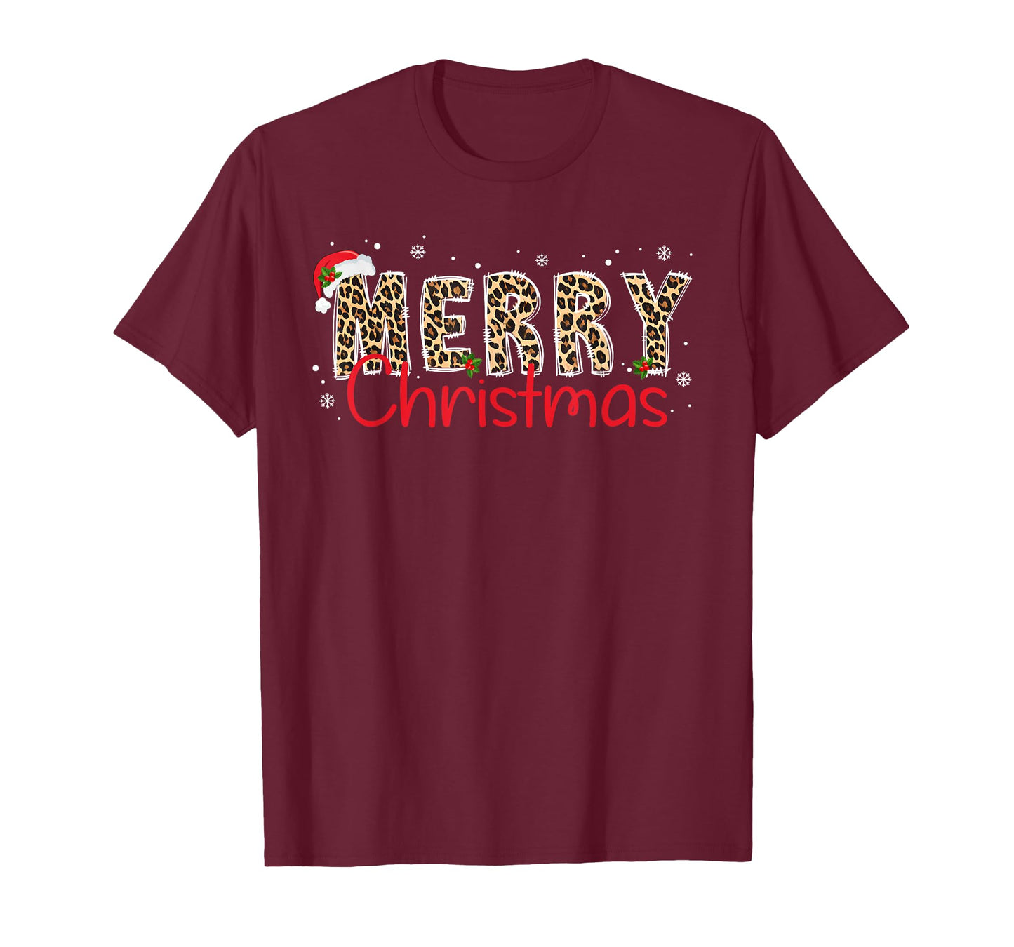 Leopard Santa Hat Cheetah Print Merry Christmas Xmas Pajamas T-Shirt