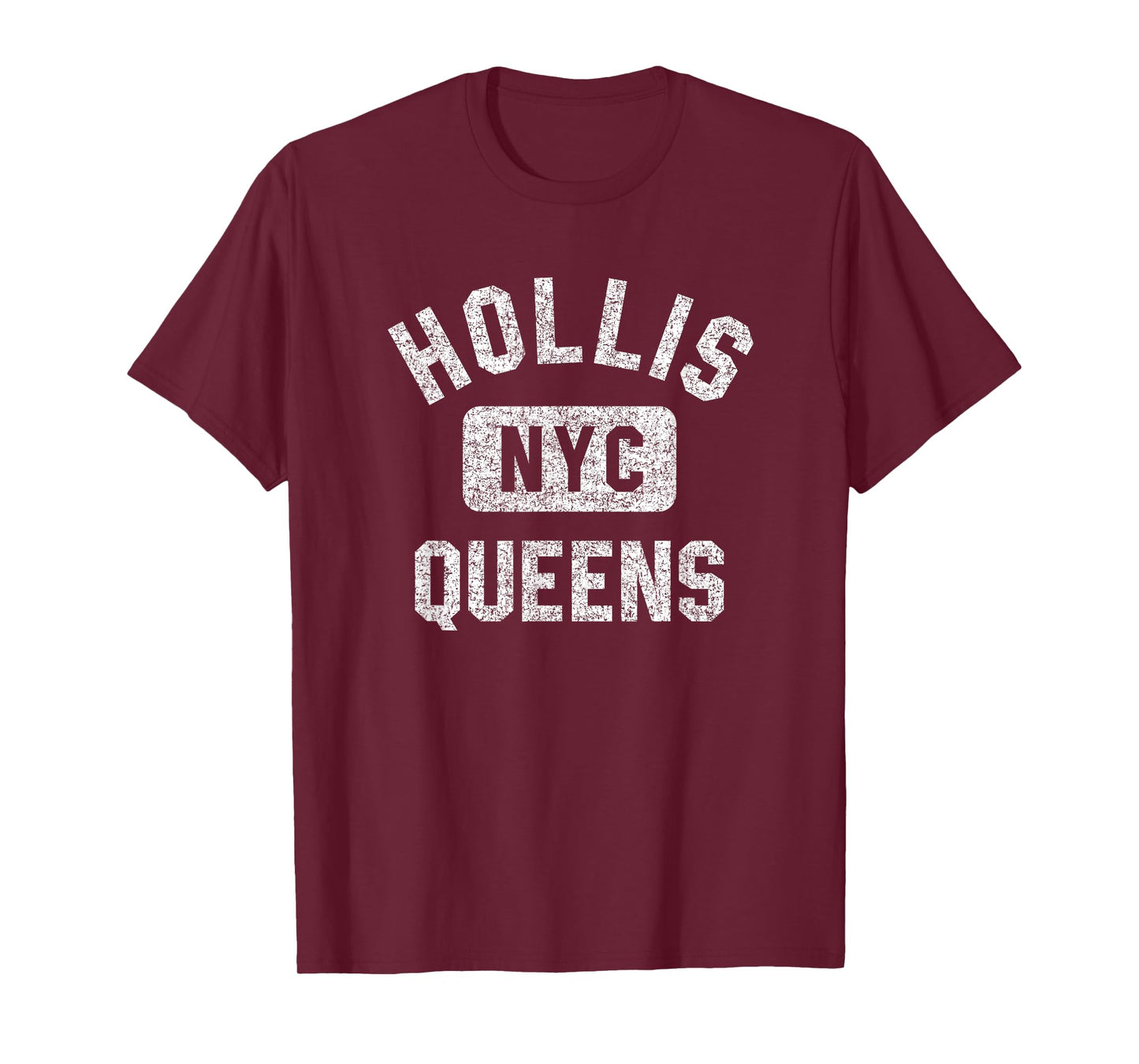 Hollis Queens NYC Gym Style Distressed White Print T-Shirt