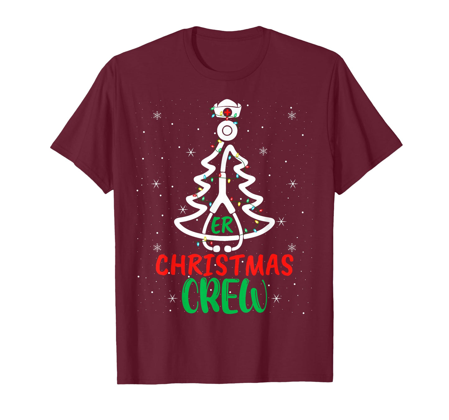 ER Nurse Christmas Crew Nurse Stethoscope Xmas Tree Nursing T-Shirt