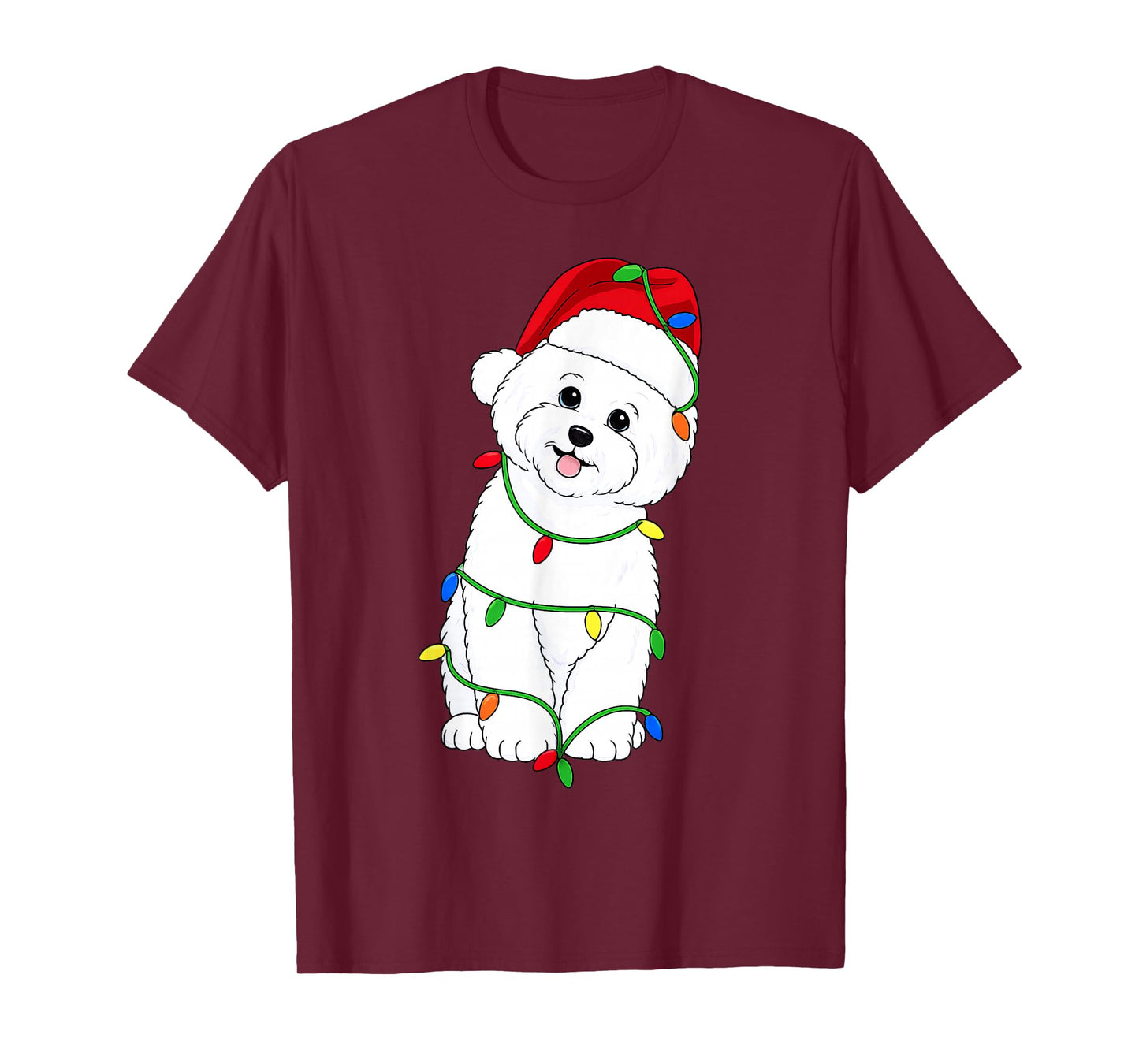 Bichon Frise Christmas Tree Lights Holiday Dog Lover T-Shirt