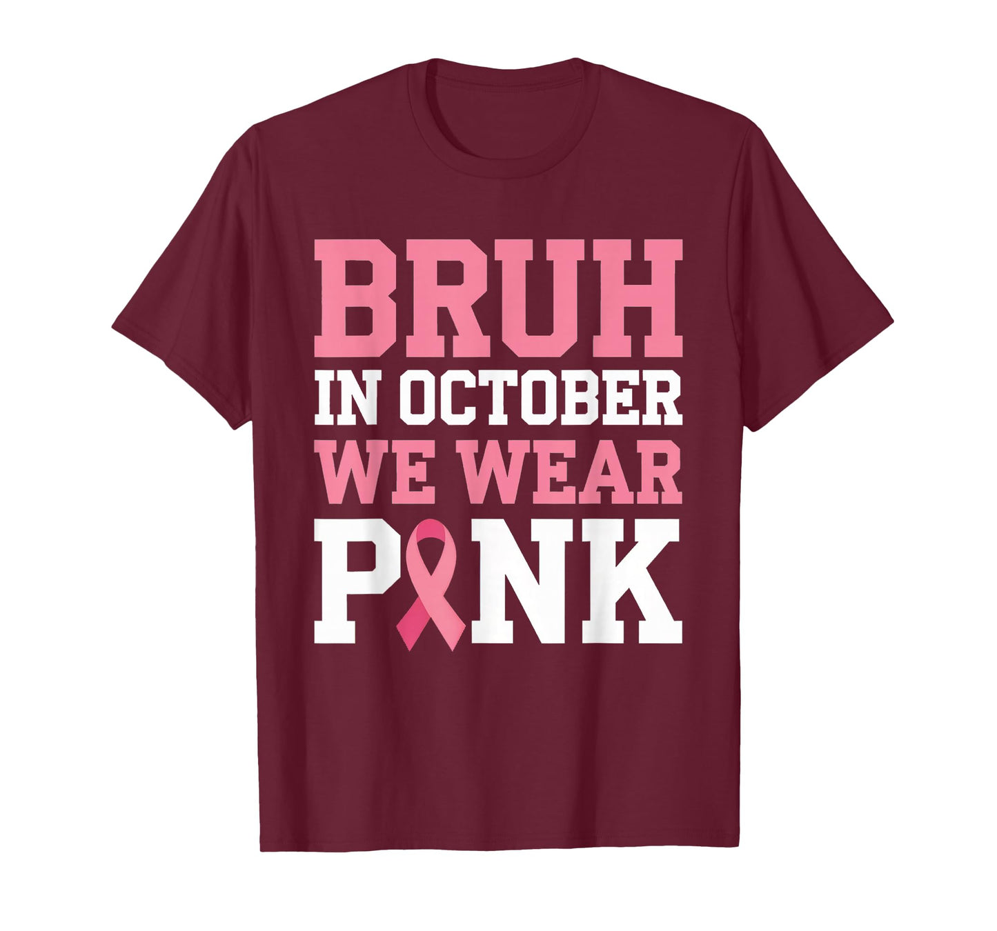Breast Cancer Shirts for Kids Boys Bruh In October Wear Pink T-Shirt