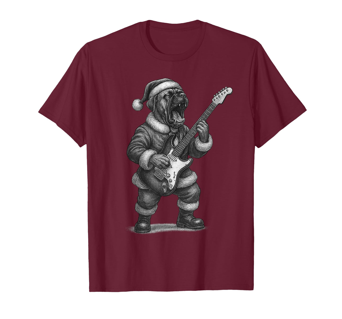 Boxer Dog Playing Guitar Christmas Dog Lover T-Shirt