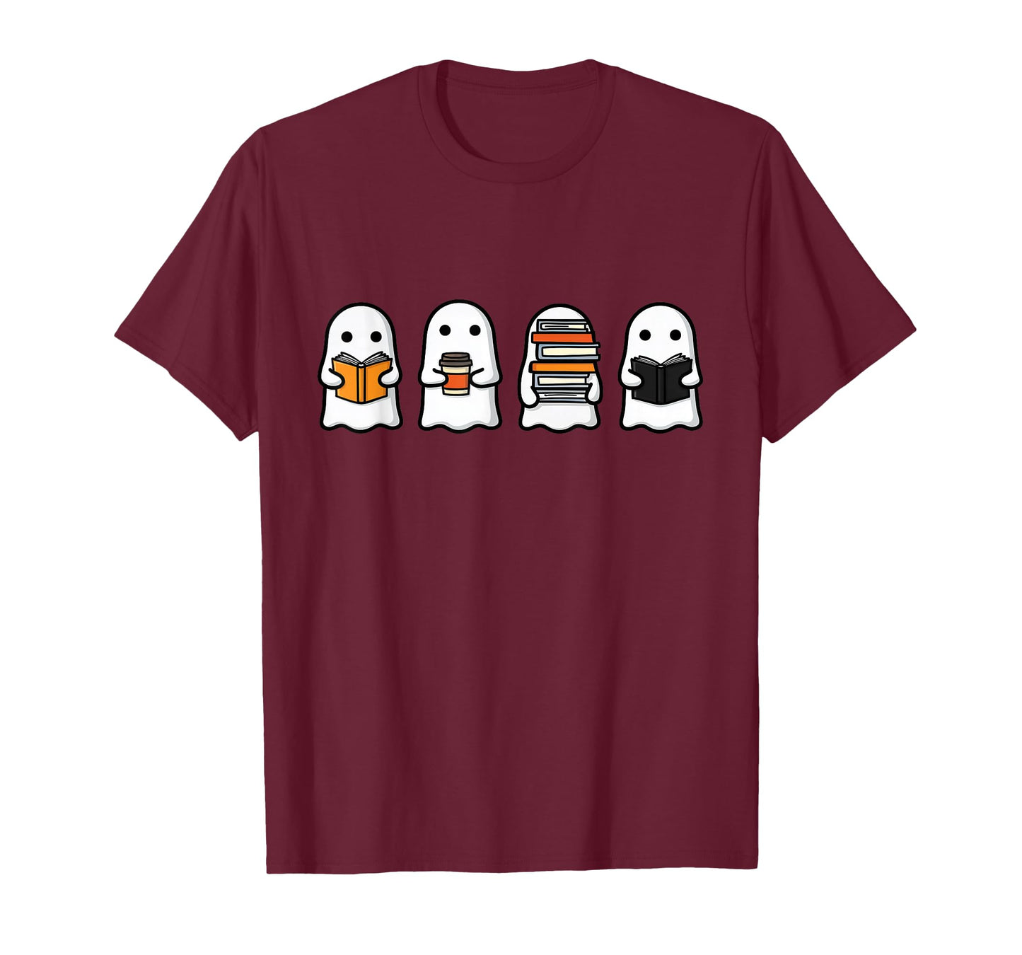 Cute Ghost Halloween Teacher Reading Books School Librarian T-Shirt