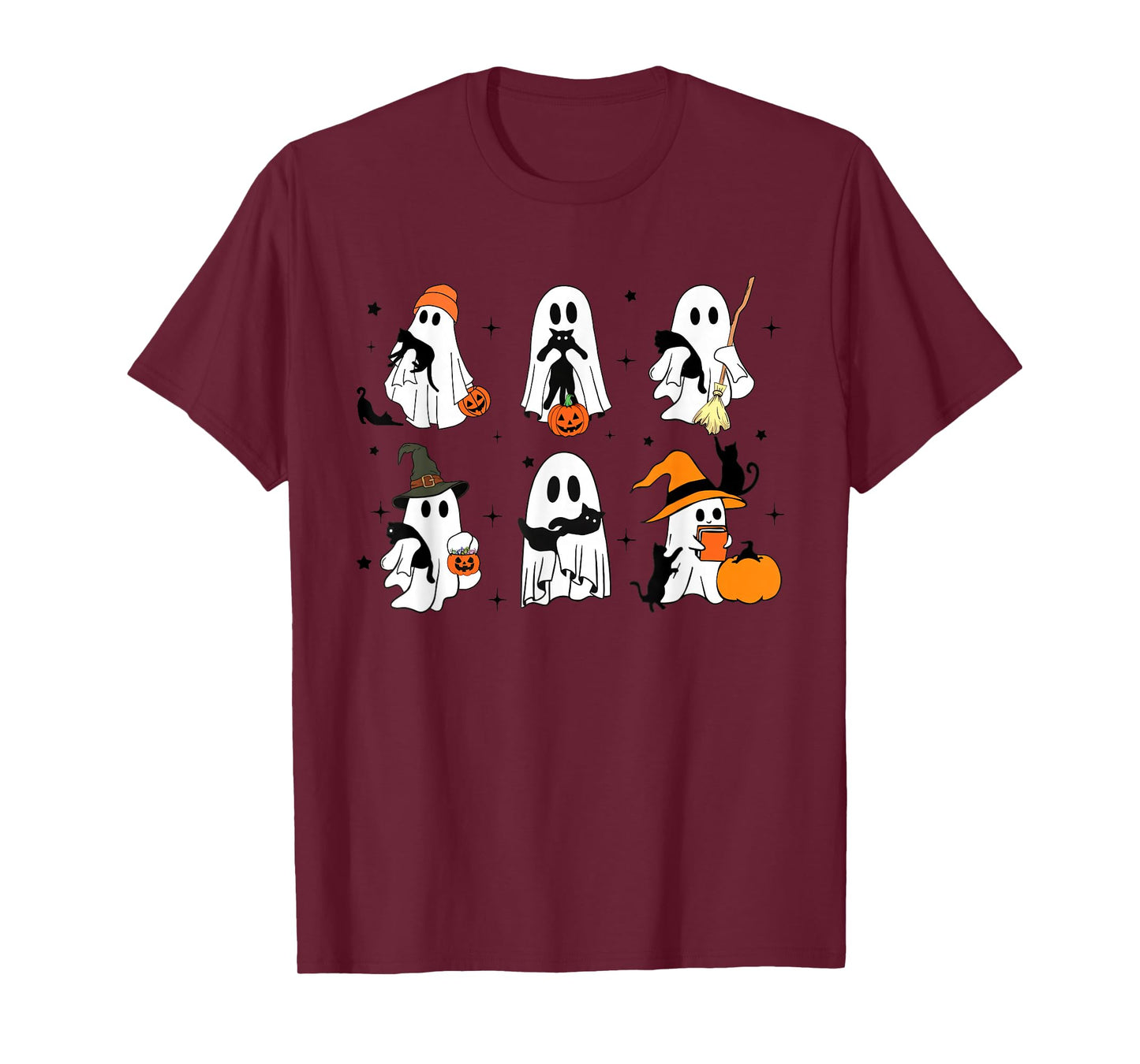 Ghost Holding Black Cat Funny Halloween Cat Lovers Women Tee T-Shirt