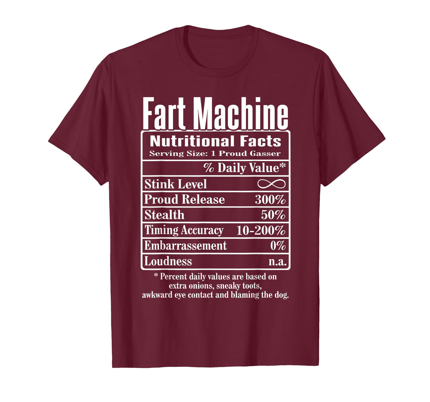 Nutrion Facts Fart Machine Dad Jokes Funny Farting Humor T-Shirt