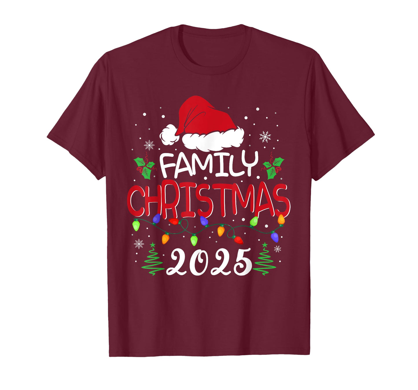 Family Christmas 2025 Xmas Lights Santa Hat Pajamas Holiday T-Shirt