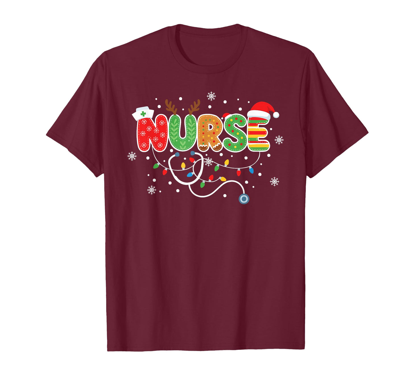 Stethoscope Santa Hat Reindeer Xmas Christmas Nurse T-Shirt
