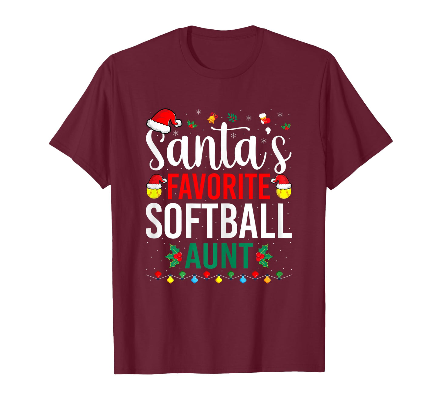Santa's Favorite Softball Aunt - Christmas Softball Auntie T-Shirt