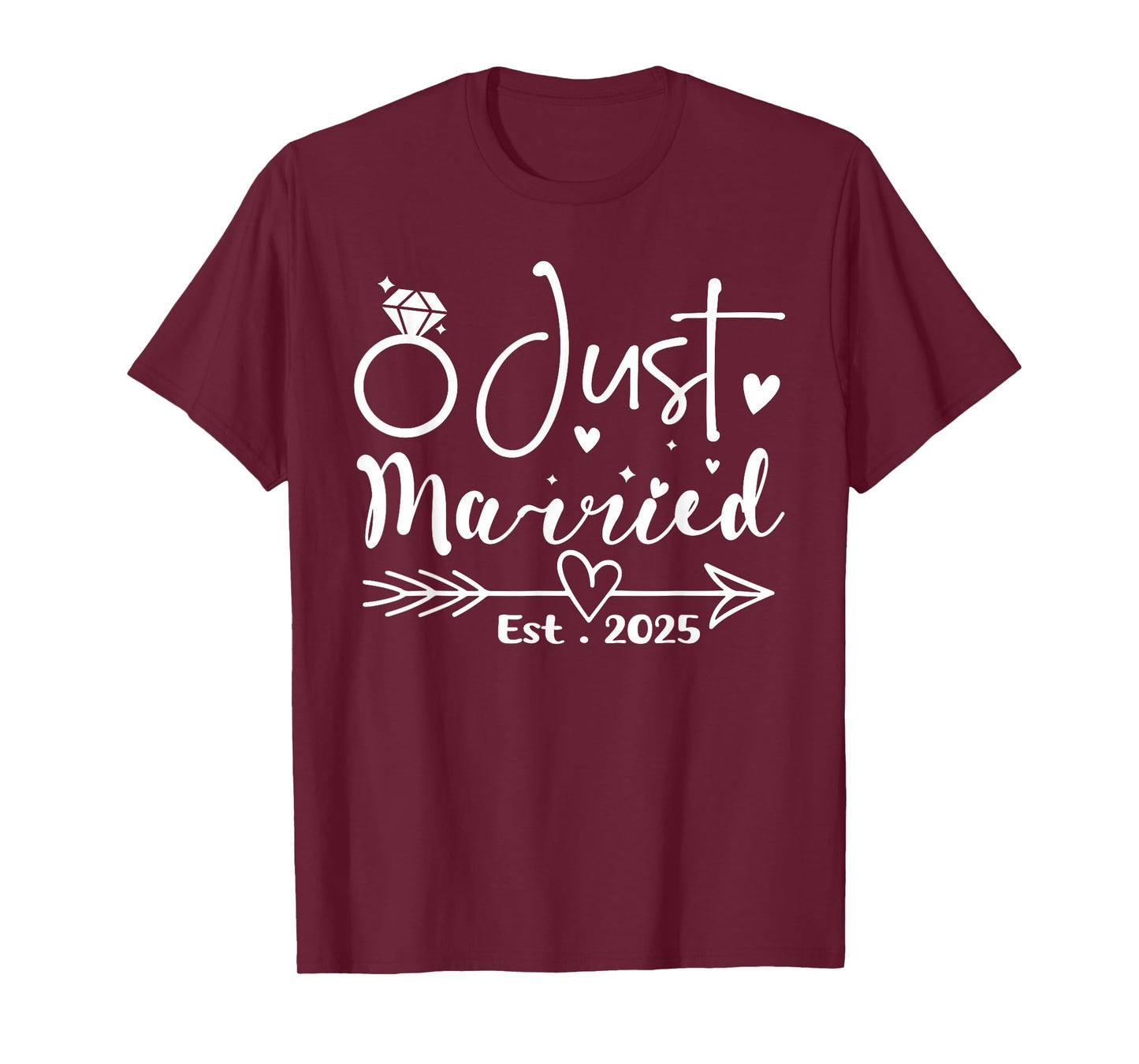 Wife EST 2025 Just Married Honeymoon Wedding Unisex-Adults Black Small Modern Formal Cotton Blend Crew Neck Short Sleeve T-Shirt