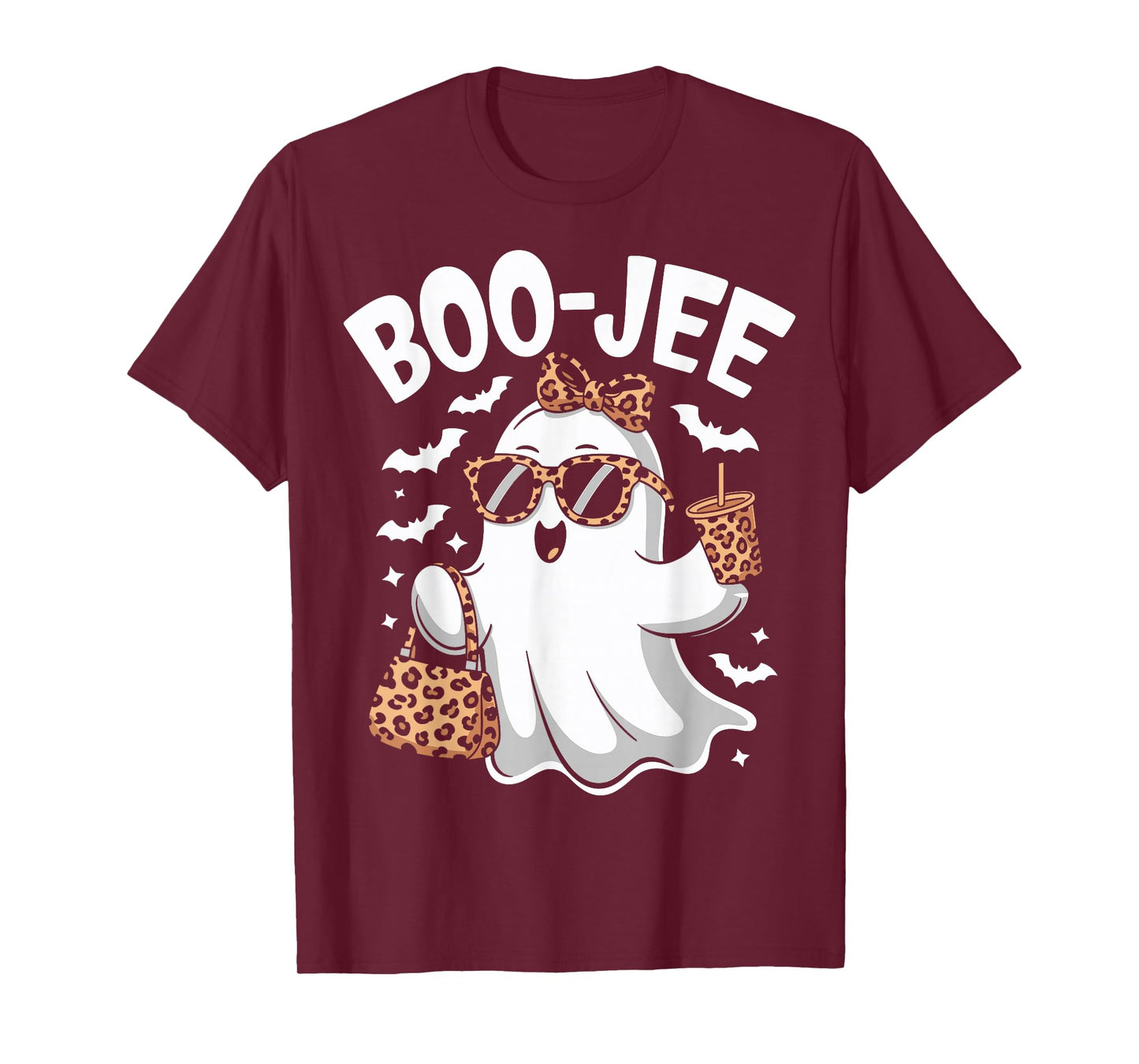Coquette Leopard Ghost Coffee Boo-JEE Halloween Boujee Ghost T-Shirt