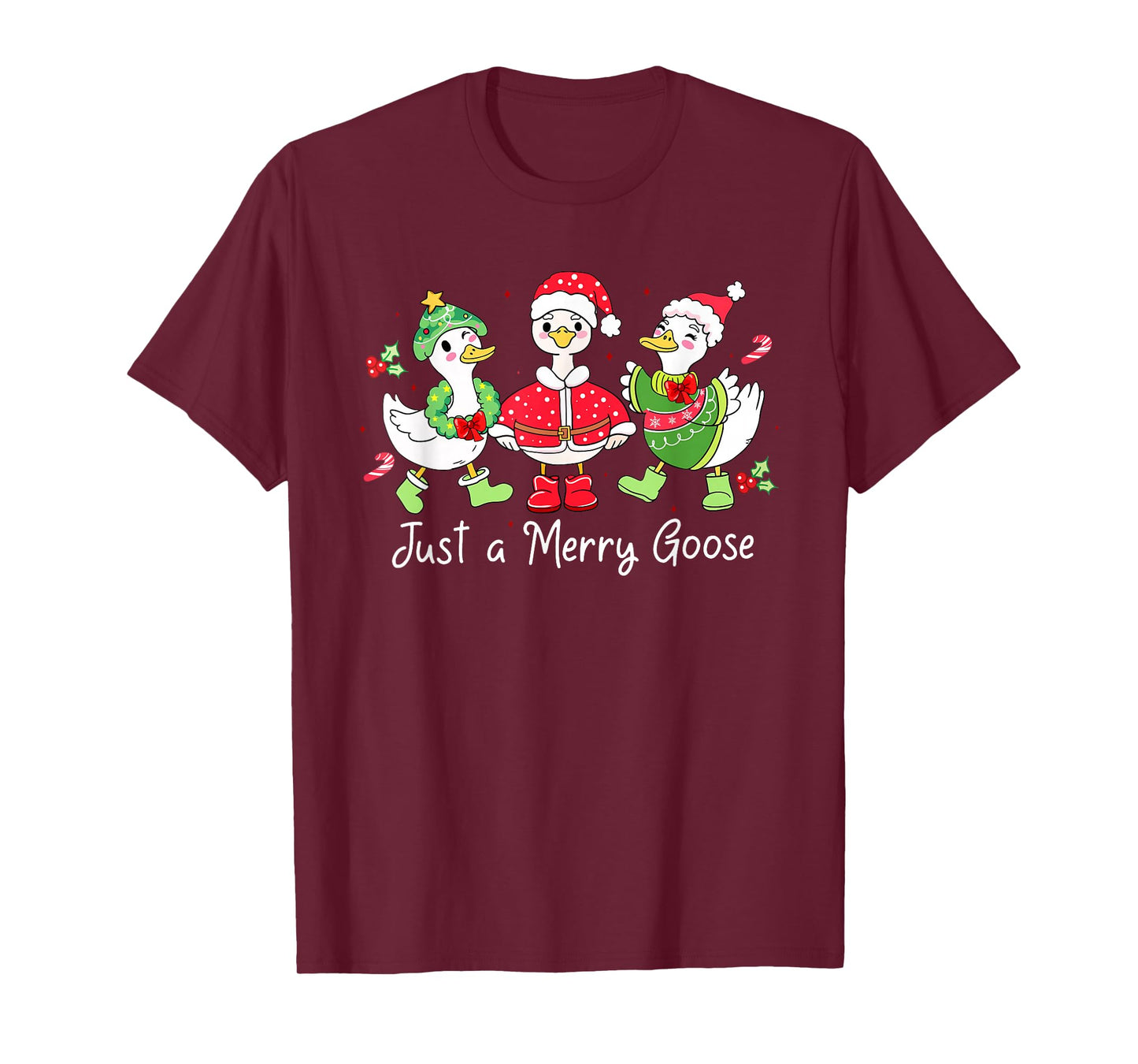 Retro Just A Merry Goose Funny Cute Goose Lovers Merry Xmas T-Shirt