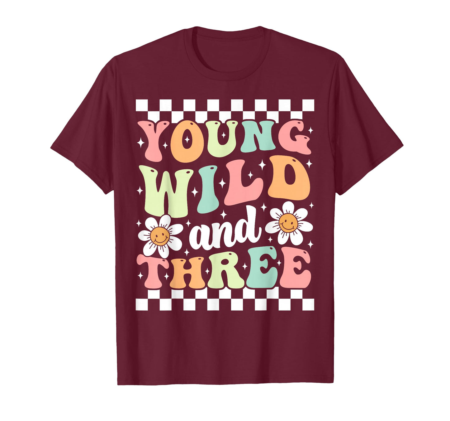 Young Wild And Three Cute Daisy Groovy 3rd Birthday Party T-Shirt