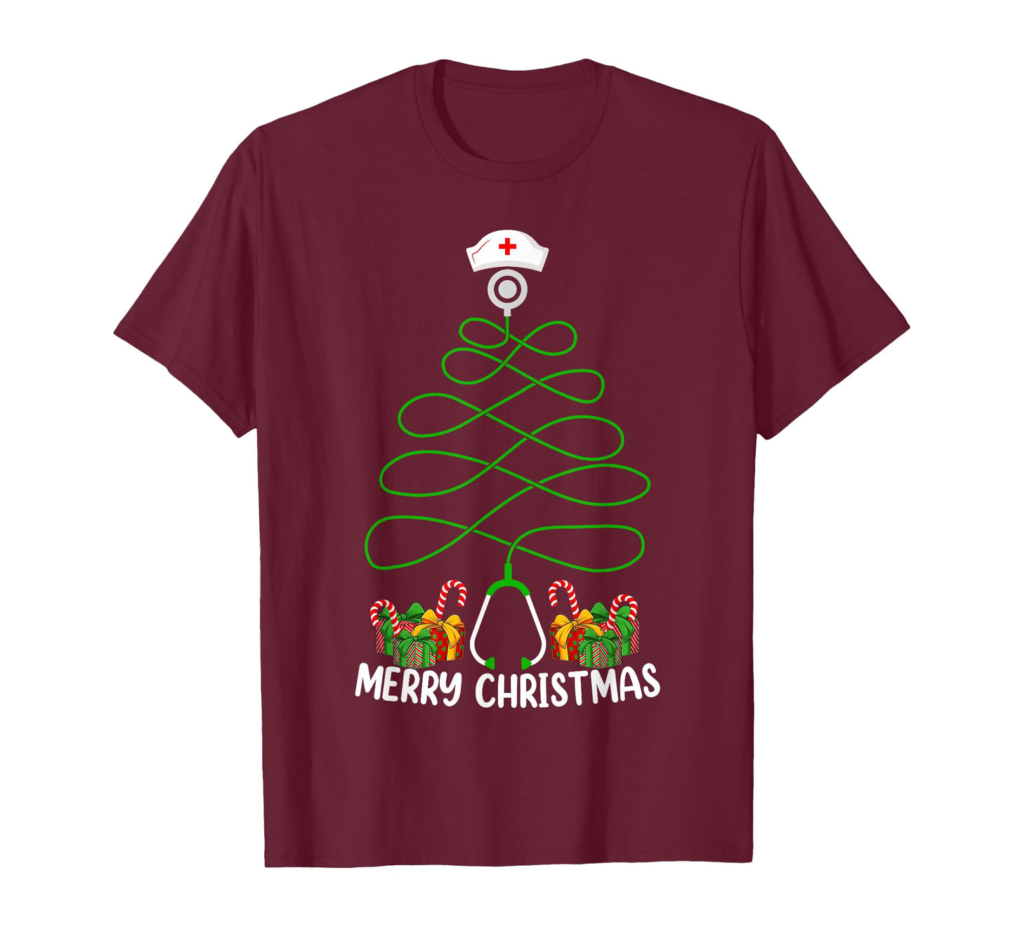 Nursing Girl Women Funny Stethoscope Nurse Christmas Tree T-Shirt