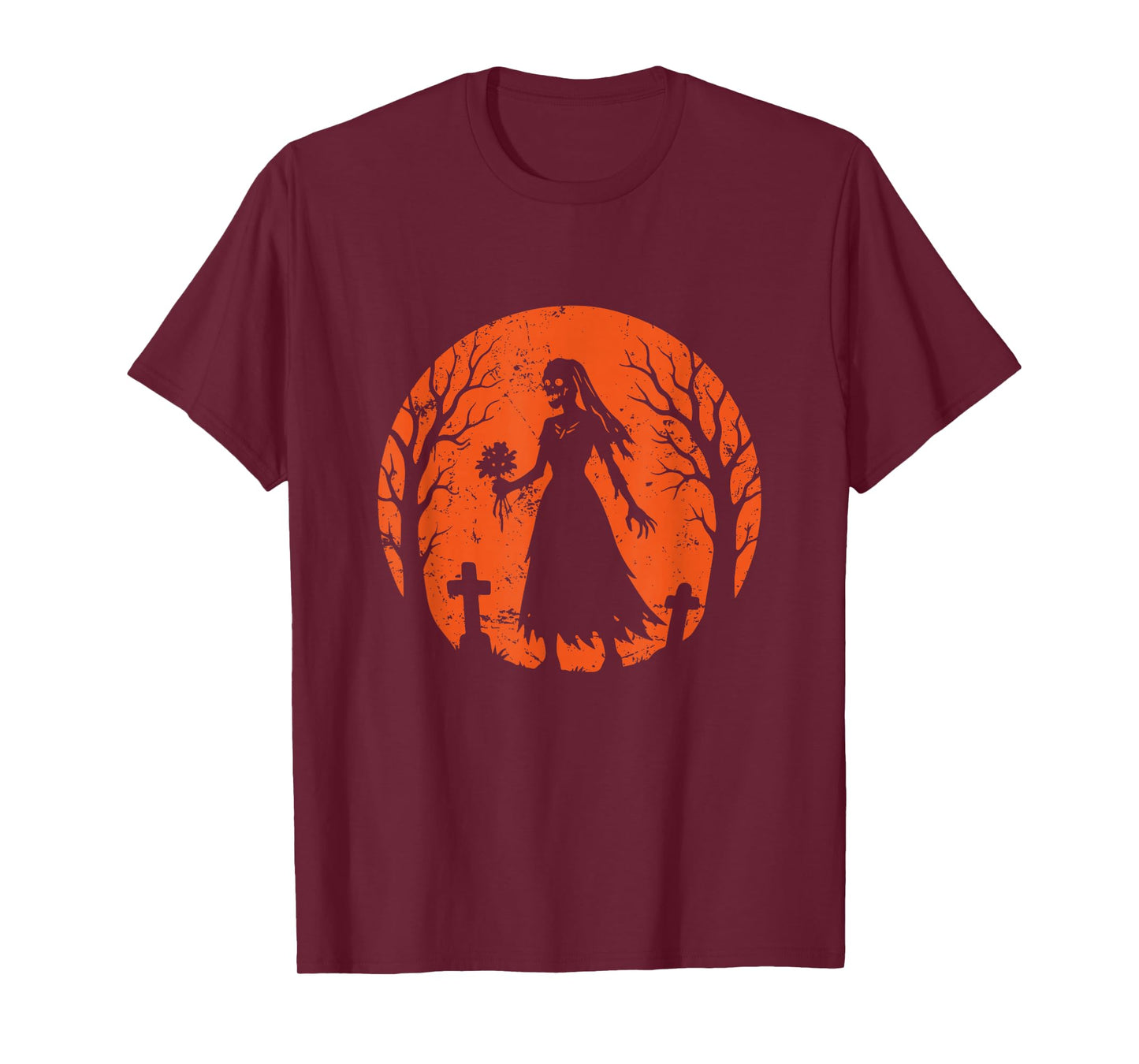 Skeleton Bride Cemetery Halloween Moon T-Shirt
