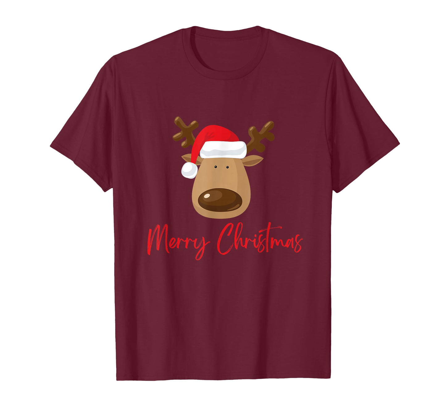 Reindeer in Santa Hat Merry Christmas Apparel for Kids T-Shirt