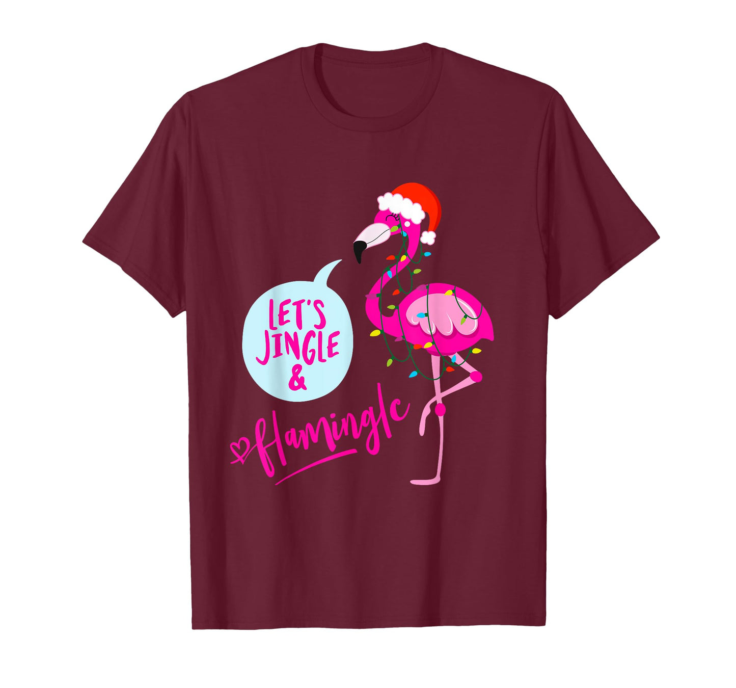 Bahaa's Tee Let's Jingle & Flamingle Unisex-Adults Christmas Graphic T-Shirt