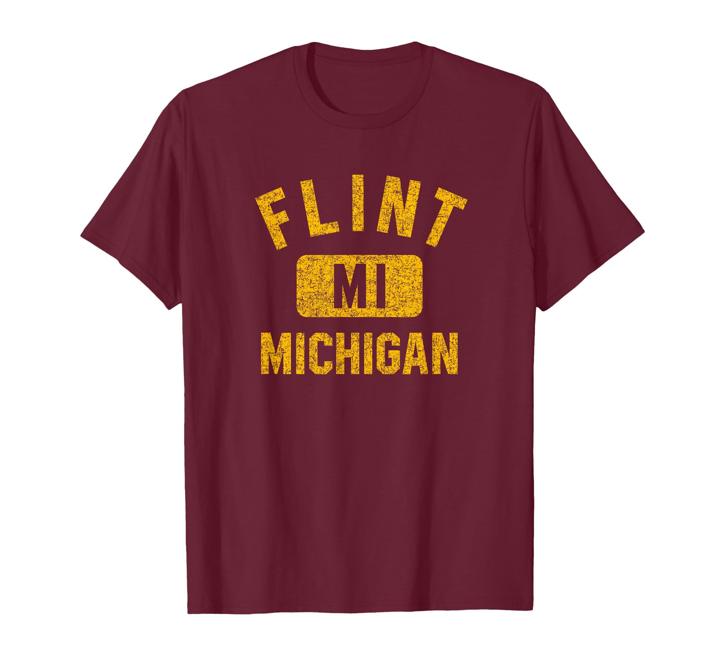 Flint Michigan Gym Style Distressed Amber Print T-Shirt