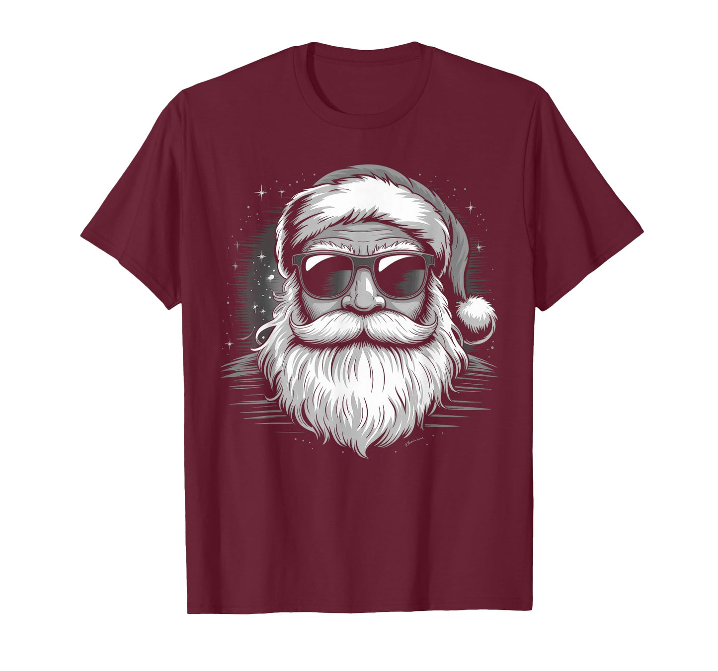 Funny Cool Santa Face Hipster with Beard & Glasses Christmas T-Shirt