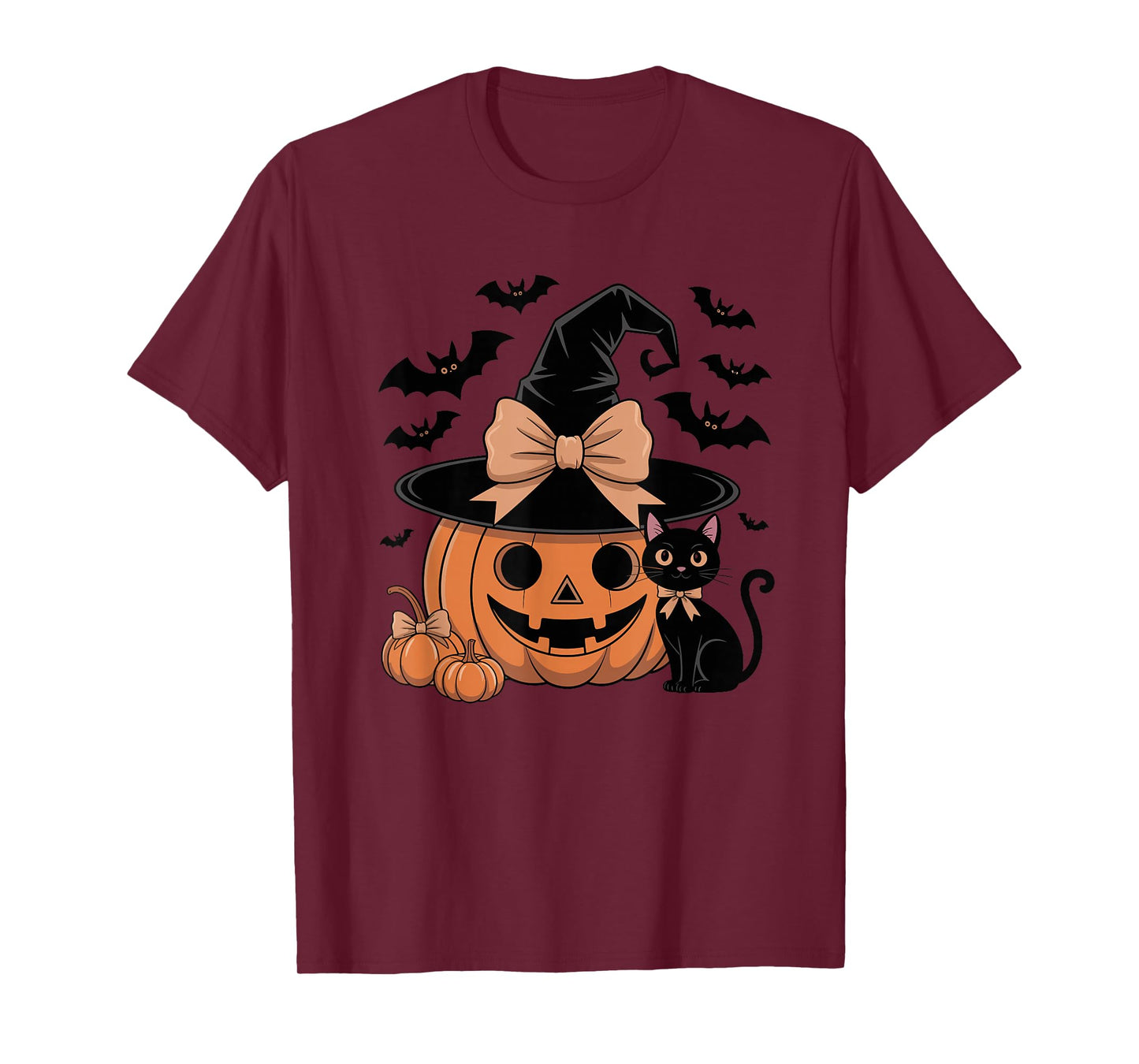 Fall Season Pumpkin Witch Hat Bow Halloween T-Shirt