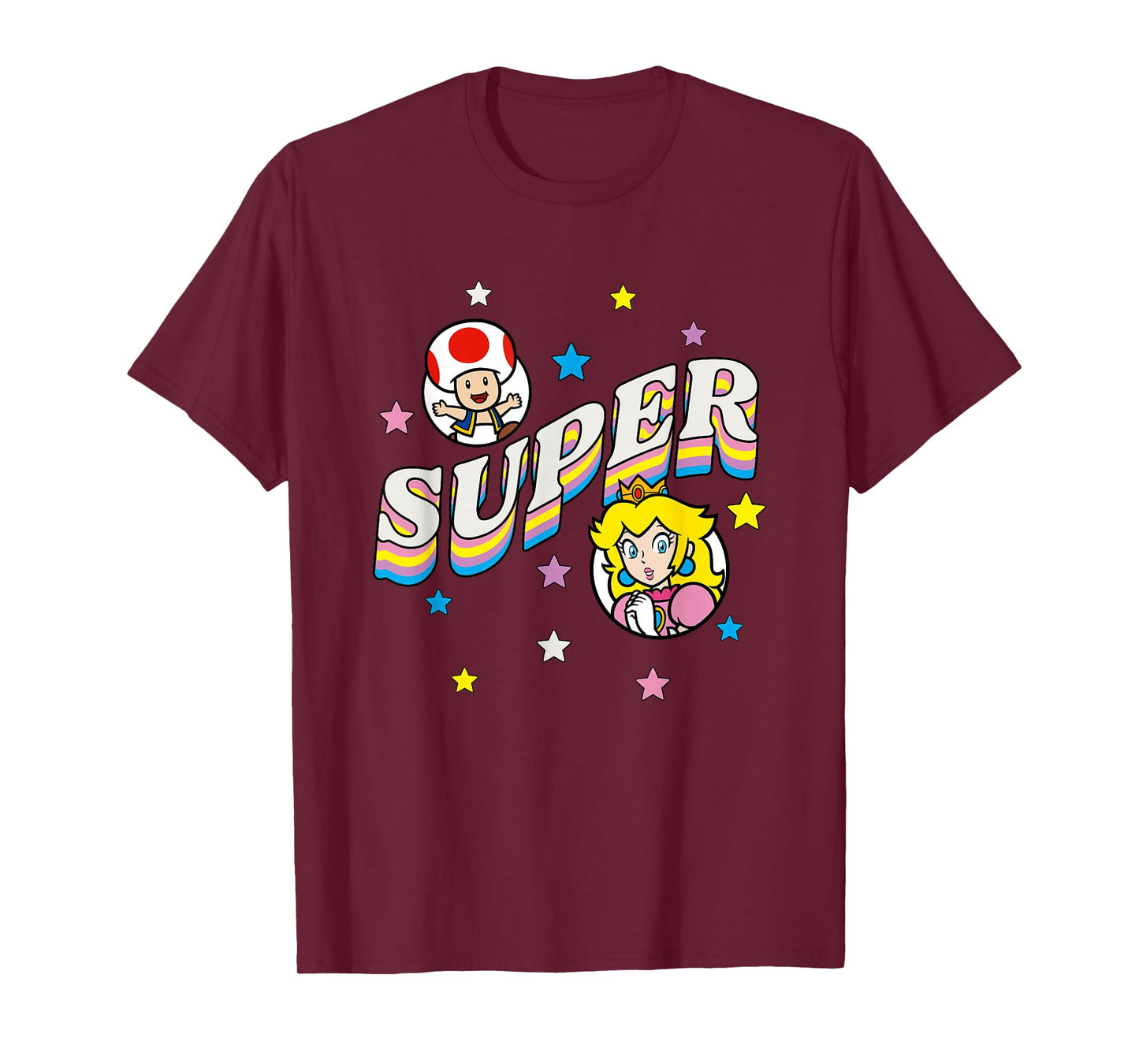 Super Mario Bros Princess Peach & Toad Super Star Text T-Shirt