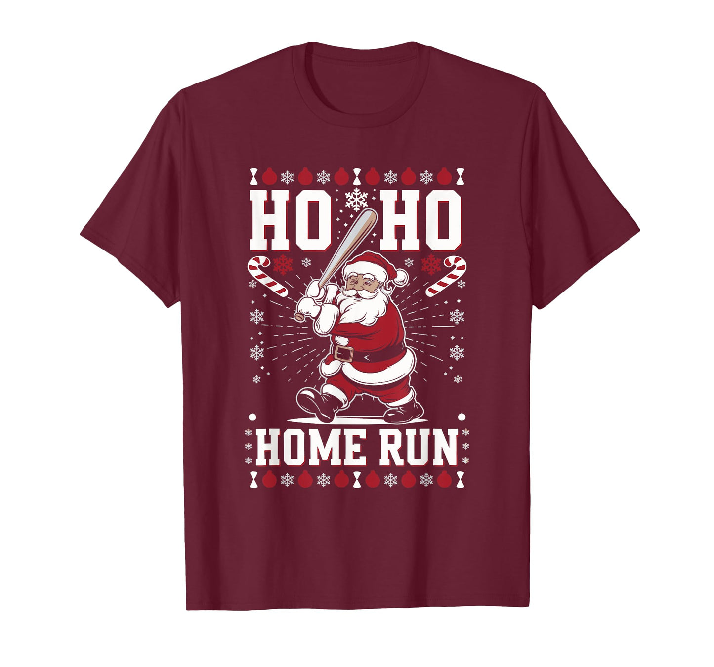 Christmas Santa Baseball Home Run Ho Ho Home Run T-Shirt, Unisex-Adults, Unisex-Kids, Black, Small, Short Sleeve, T-Shirt