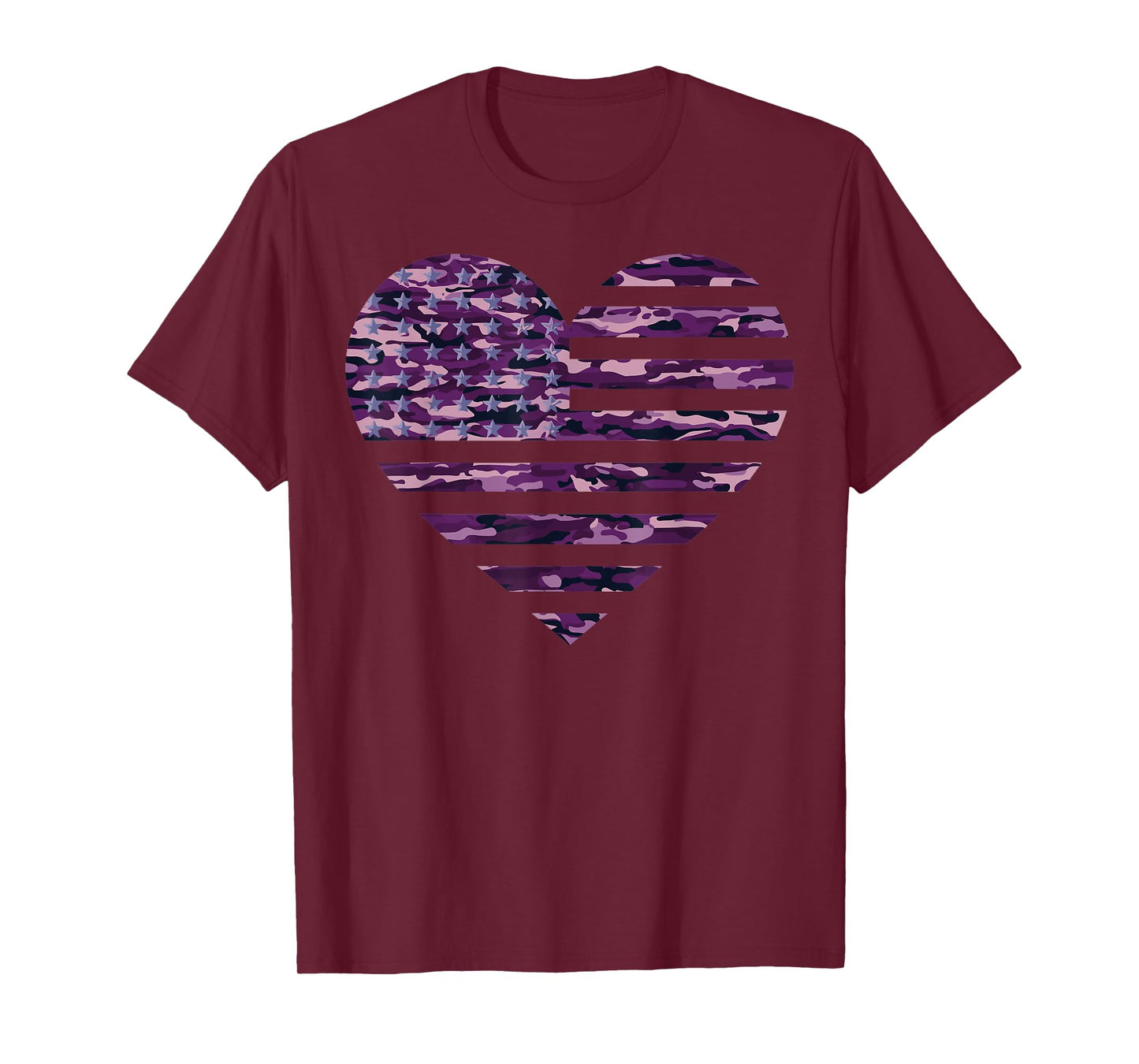 Camo American Flag Heart Camouflage Tactical Purple Military T-Shirt