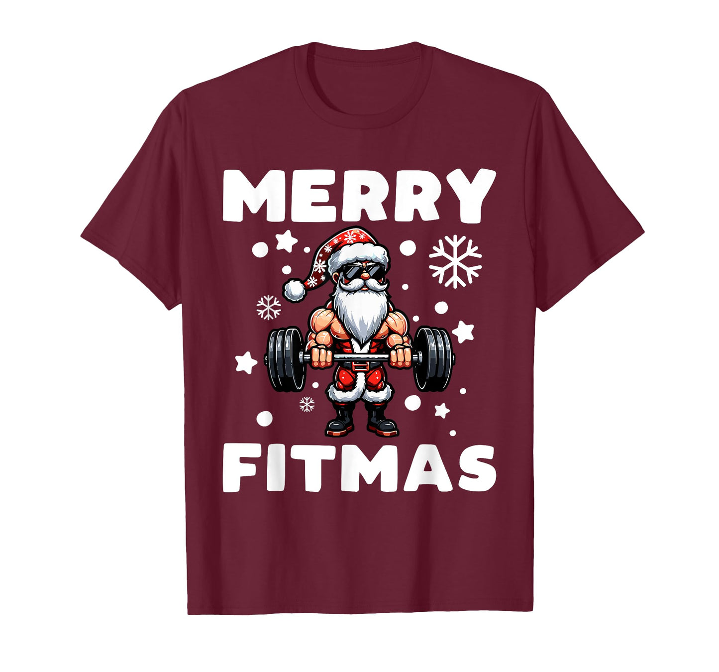 Funny Christmas Merry Fitmas Weightlifter Workout Santa Gym T-Shirt