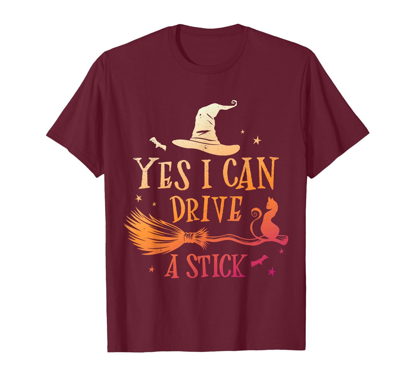 Yes I Can Drive A Stick Funny Halloween Spooky Witch Cat Mom T-Shirt