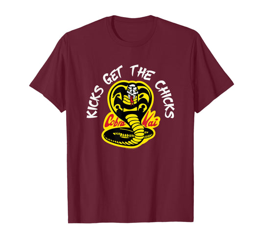 Cobra Kai Cobra Kicks Get the Chicks Unisex-Adults Black T-Shirt