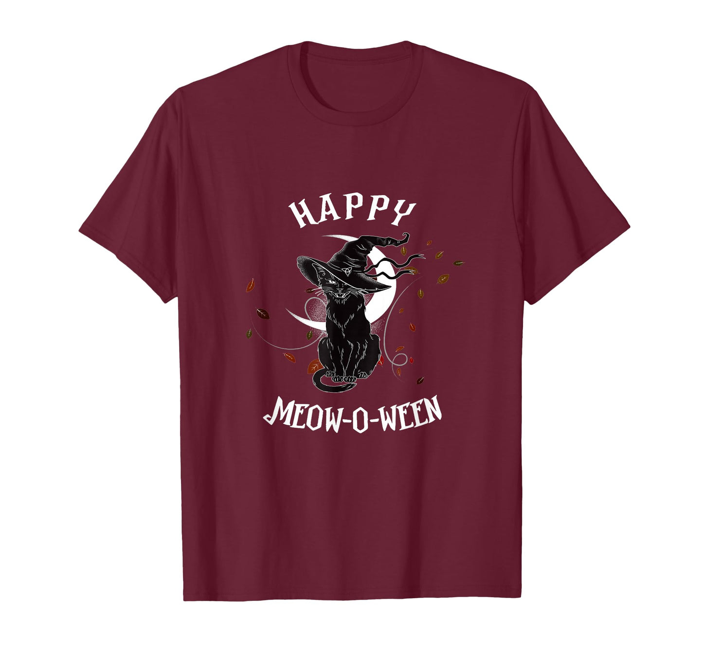 Happy Meow-O-Ween Cat Halloween Witch Hat & Full Moon T-Shirt