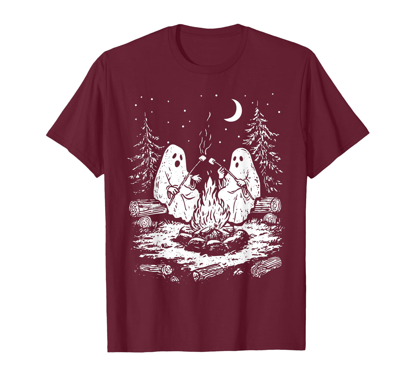 Vintage Ghost Camping Campfire Marshmallow Spooky Halloween T-Shirt