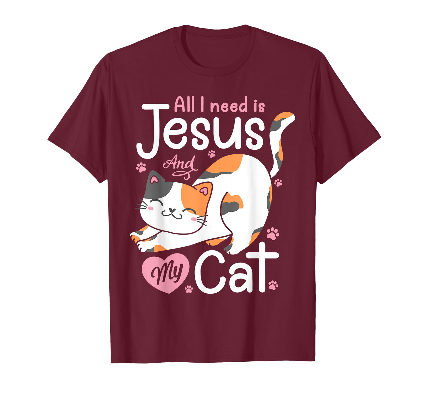 Feline Pawsitive Cat Co All I Need Is Jesus And My Cat Lover Christian Women Girls T-Shirt