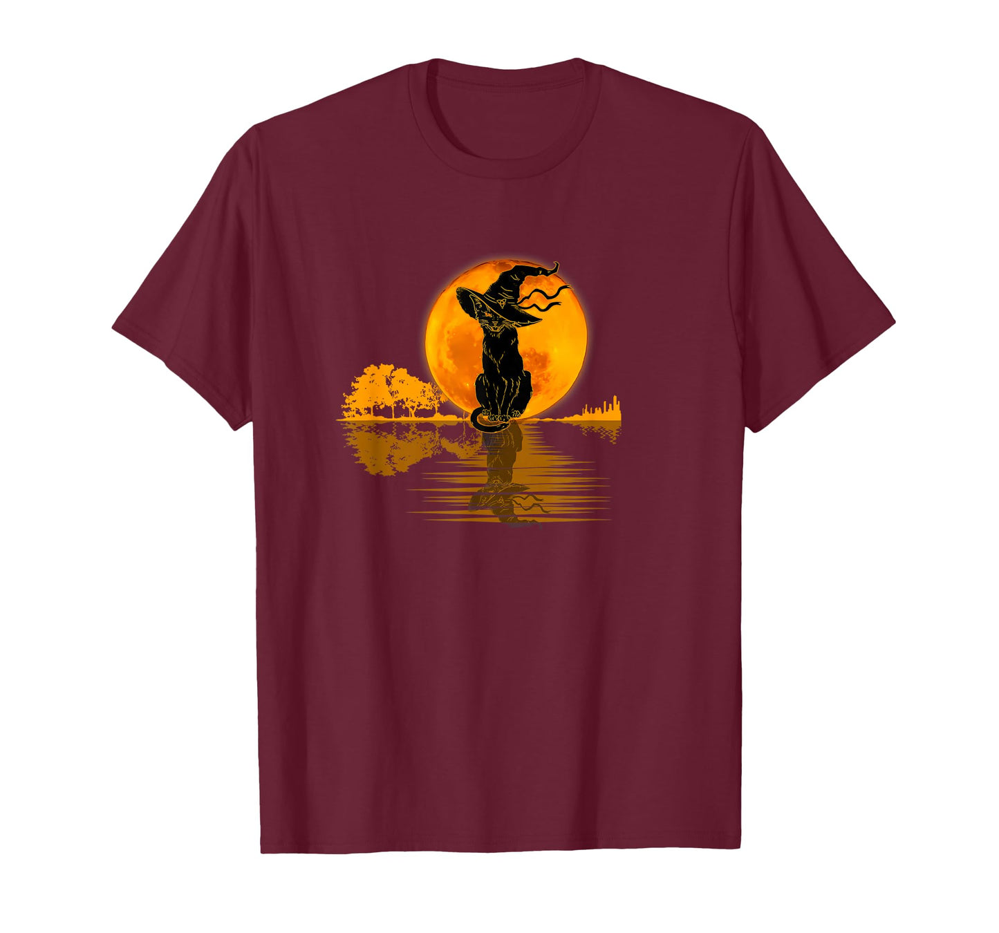 Scary Vintage Black Cat with Witch Hat Full Moon - Halloween T-Shirt