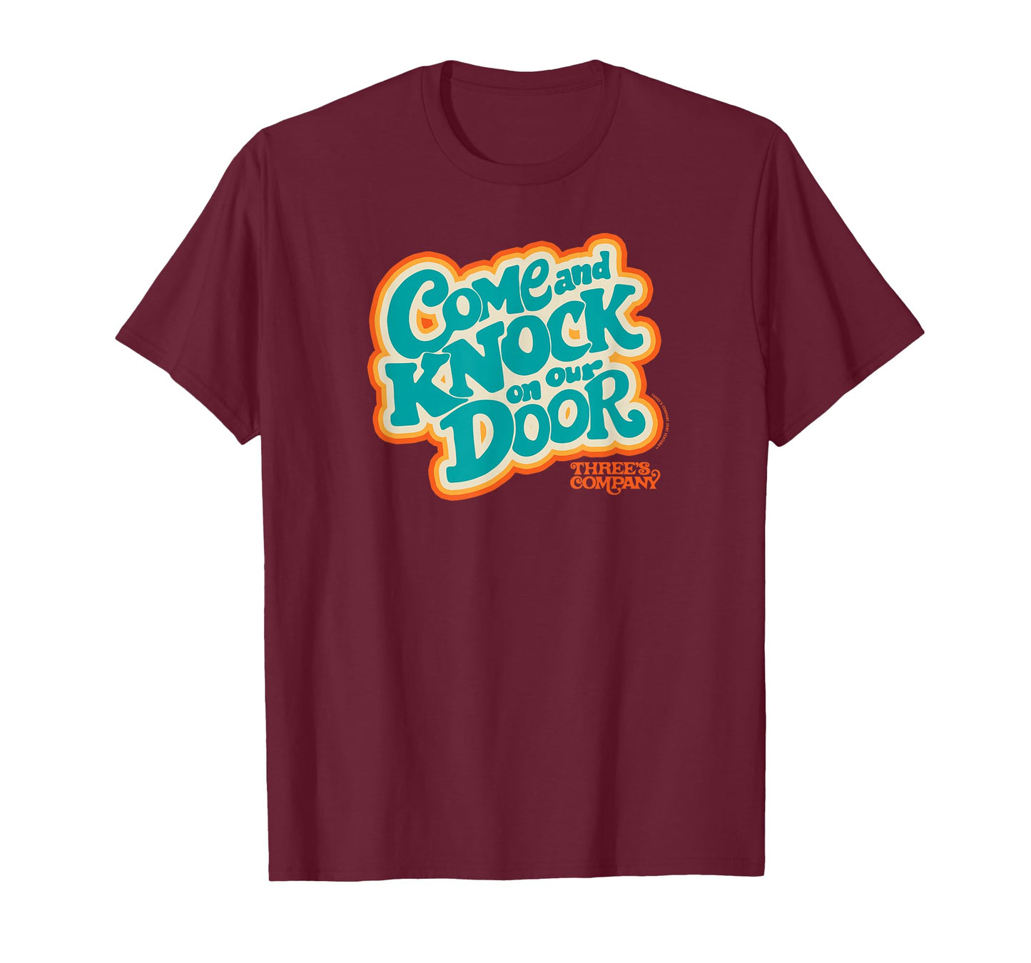 Three's Company Come And Knock On Our Door Retro Typography T-Shirt