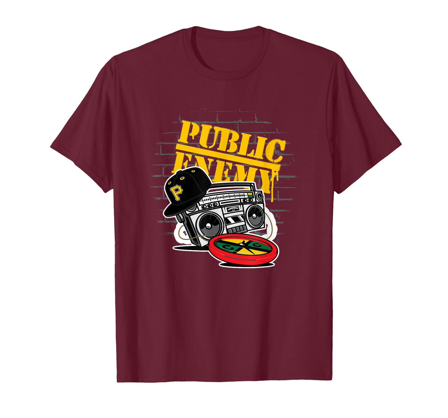 CROSS COLOURS Public Enemy Boom Box T-Shirt | 1990's Vintage Legends | Hip Hop Fans, Unisex-Adults, Unisex-Kids, Short Sleeve, Black, Small