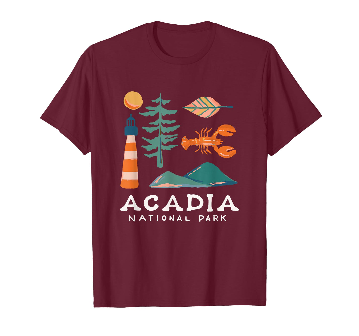 Acadia National Park Travel Icons Maine Vacation Souvenir T-Shirt
