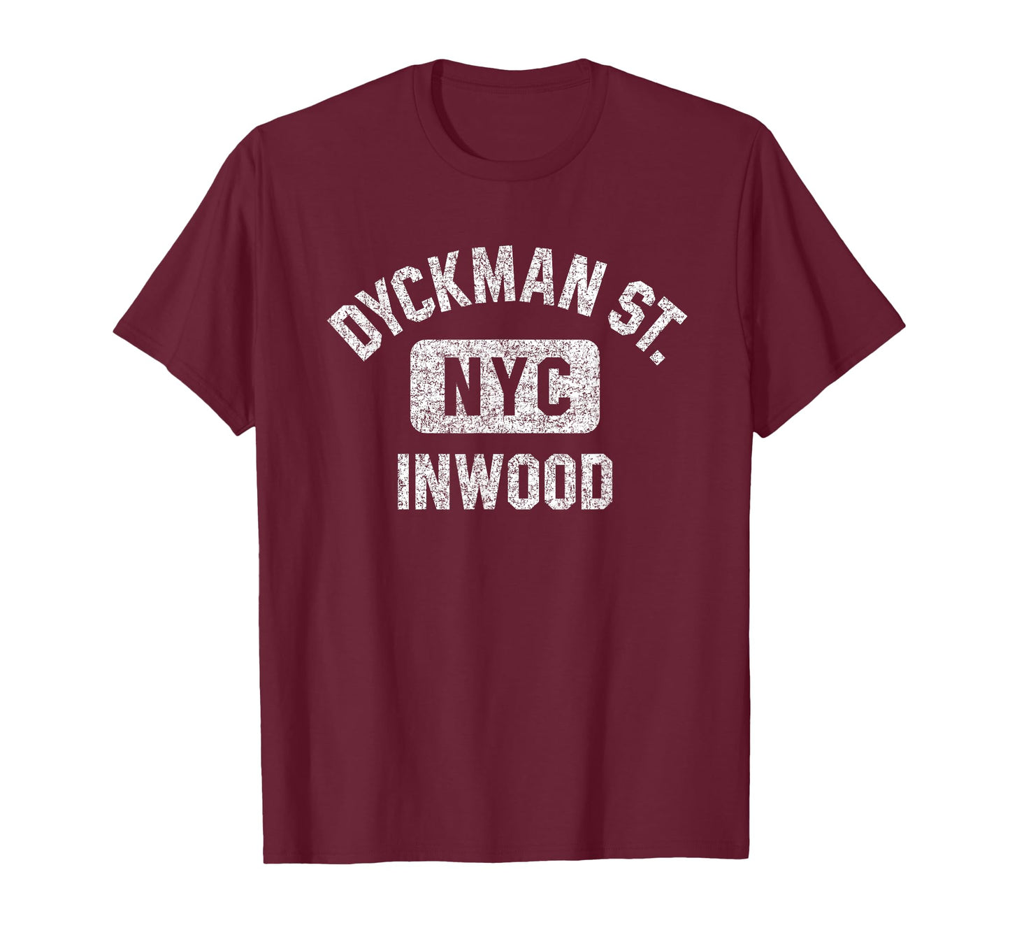 Dyckman Street Inwood Gym Style Distressed White Print T-Shirt