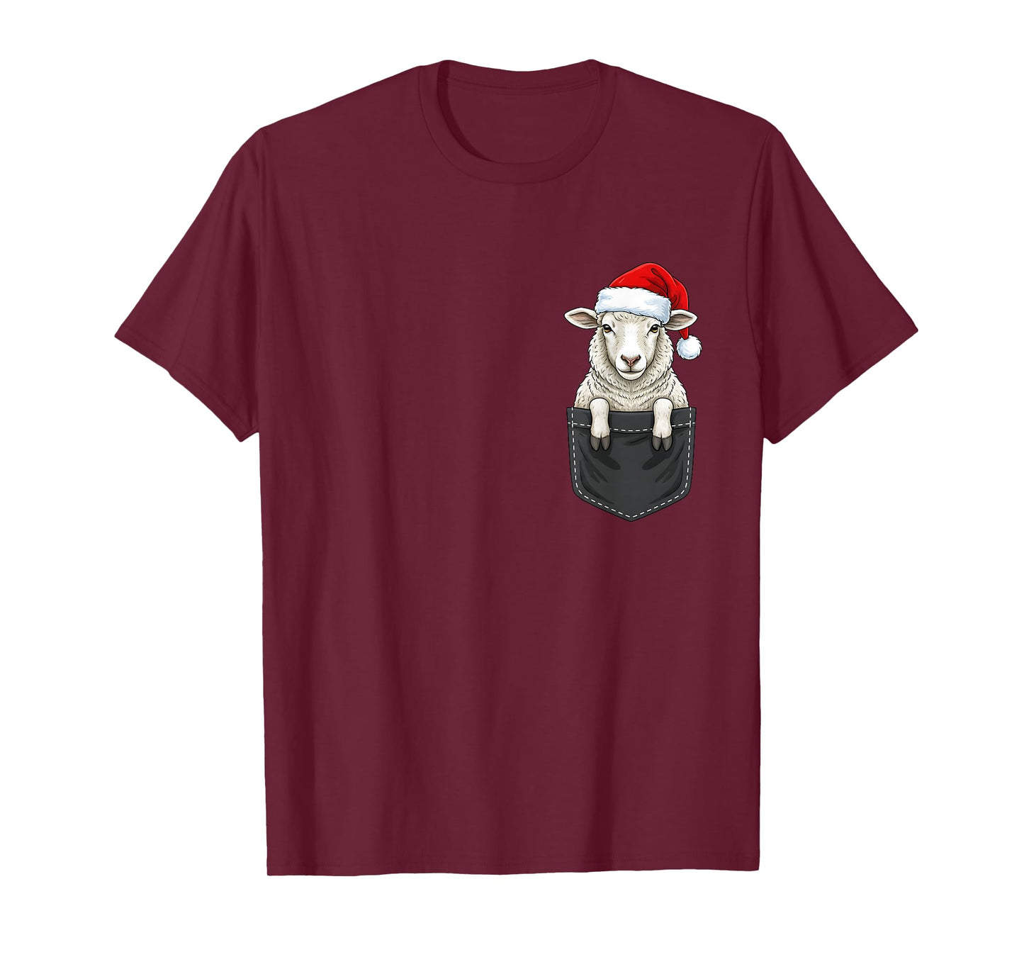Sheep Christmas Pocket Santa Hat T-Shirt