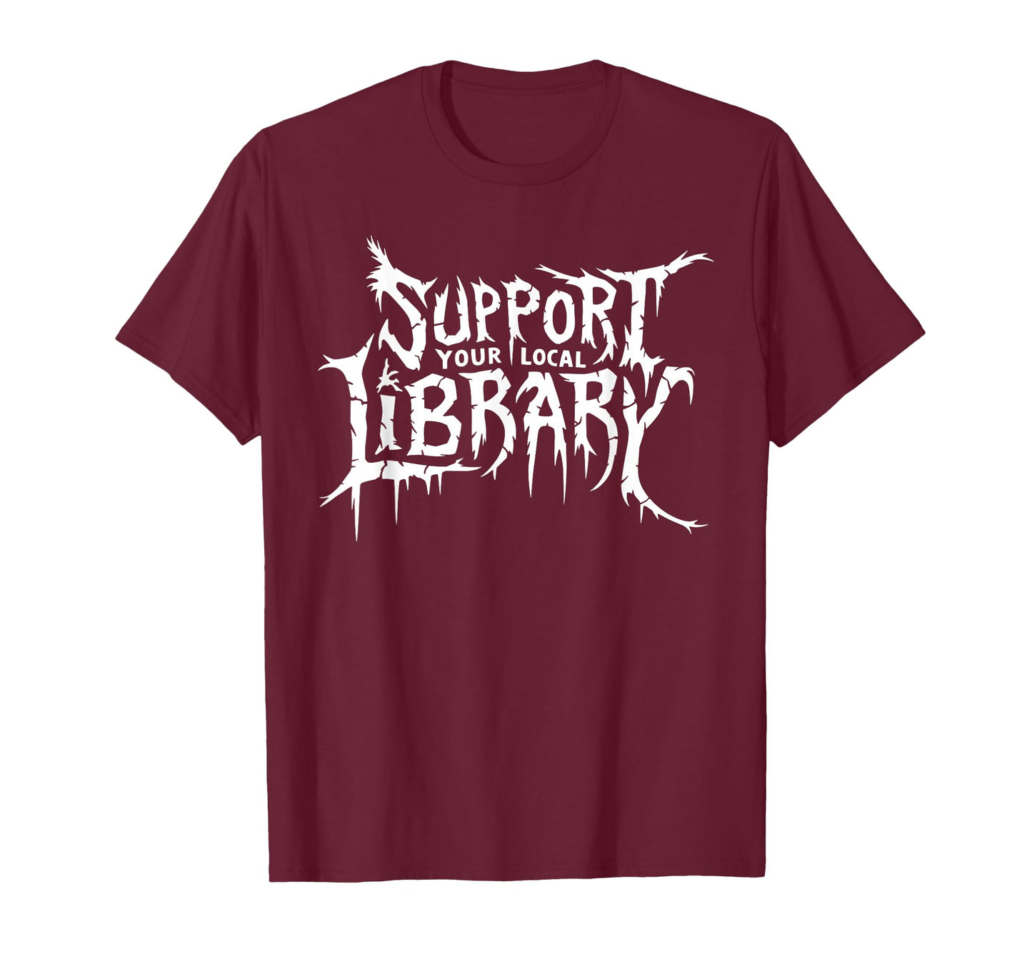 Support Your Local Library Metal Style Horror Bookworm T-Shirt