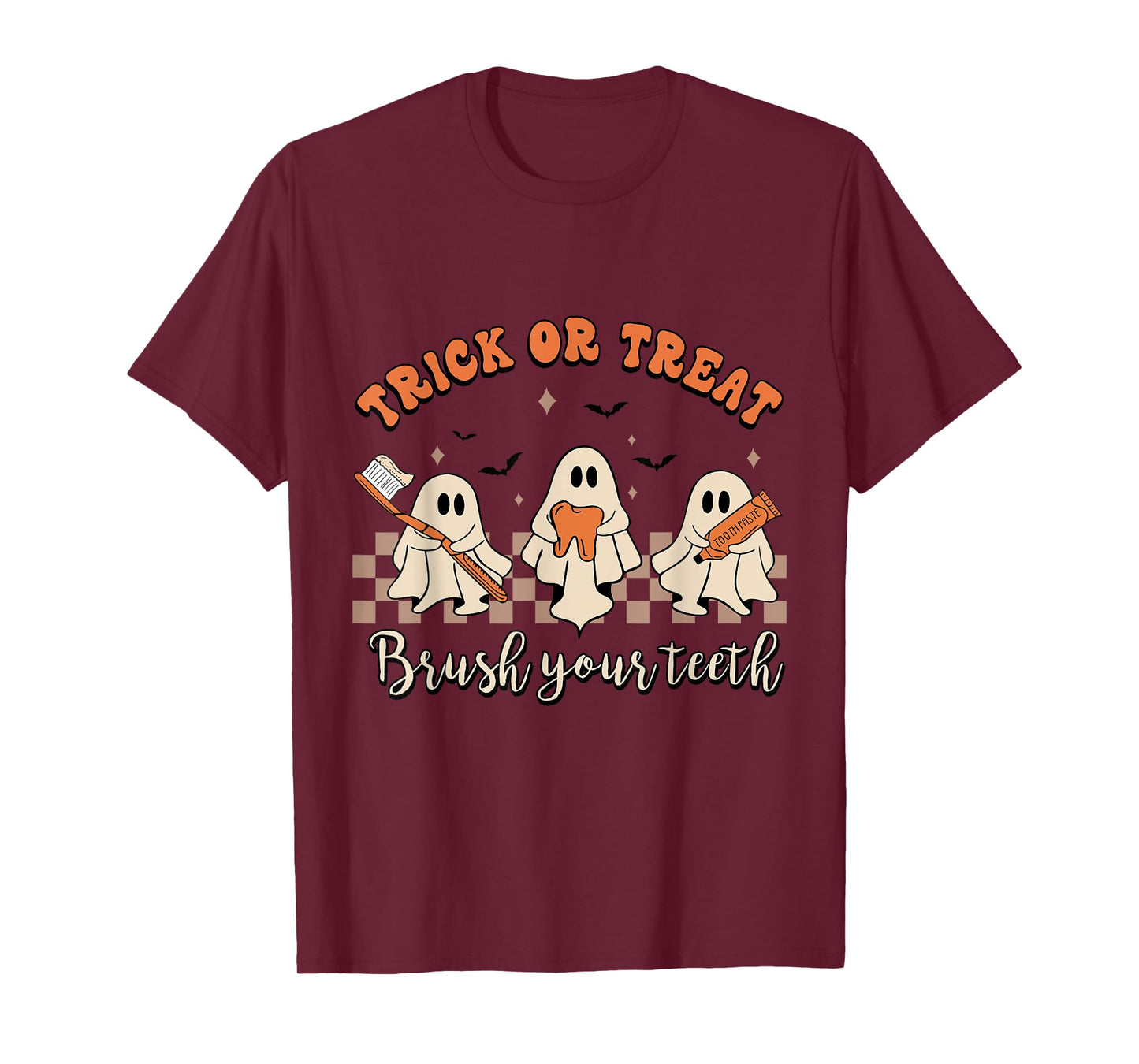 Trick Or Treat Brush Your Teeth Retro Halloween Cute Dentist T-Shirt
