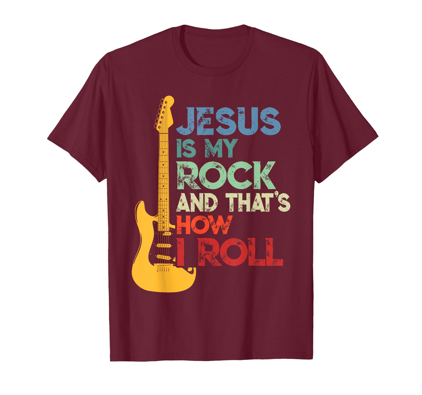 Jesus Is My Rock And That Is How I Roll Christian Guitar T-Shirt