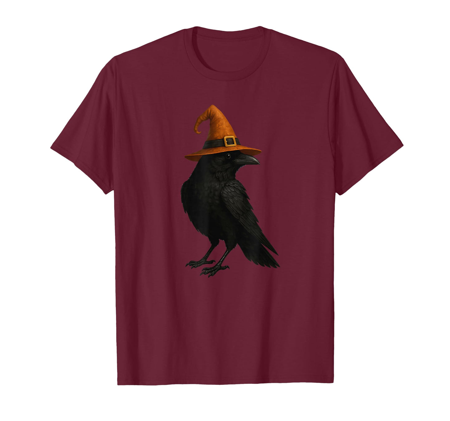 Cute Raven Crow with Witch Hat Spooky Halloween Bird Design T-Shirt