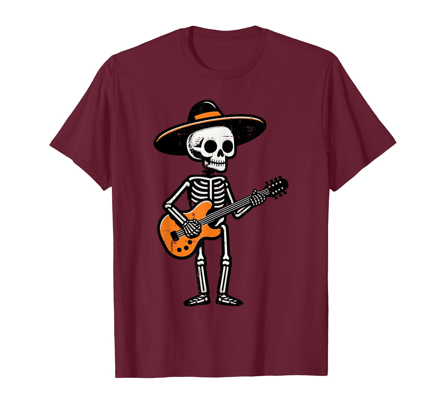 Halloween Skeleton Hat Guitar Rock Costume Men Boys Kids T-Shirt