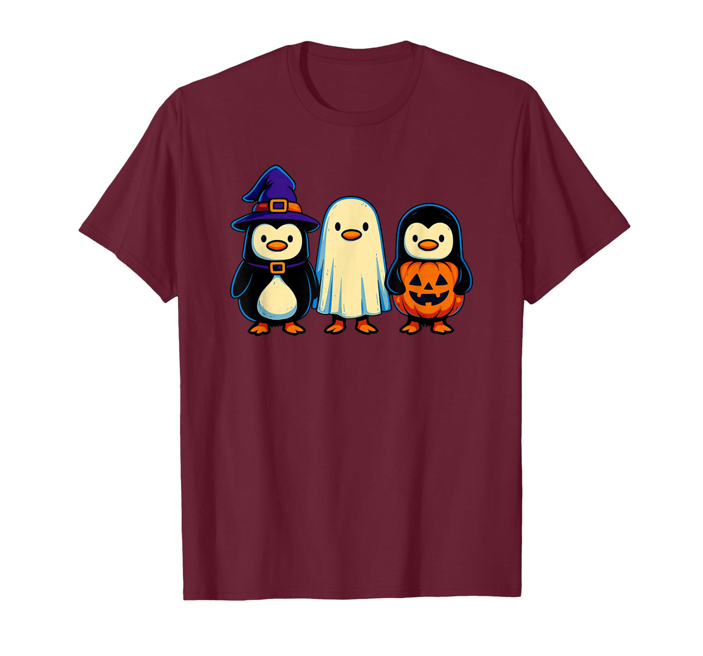Funny Penguin Witch Ghost Pumpkin Funny Halloween T-Shirt